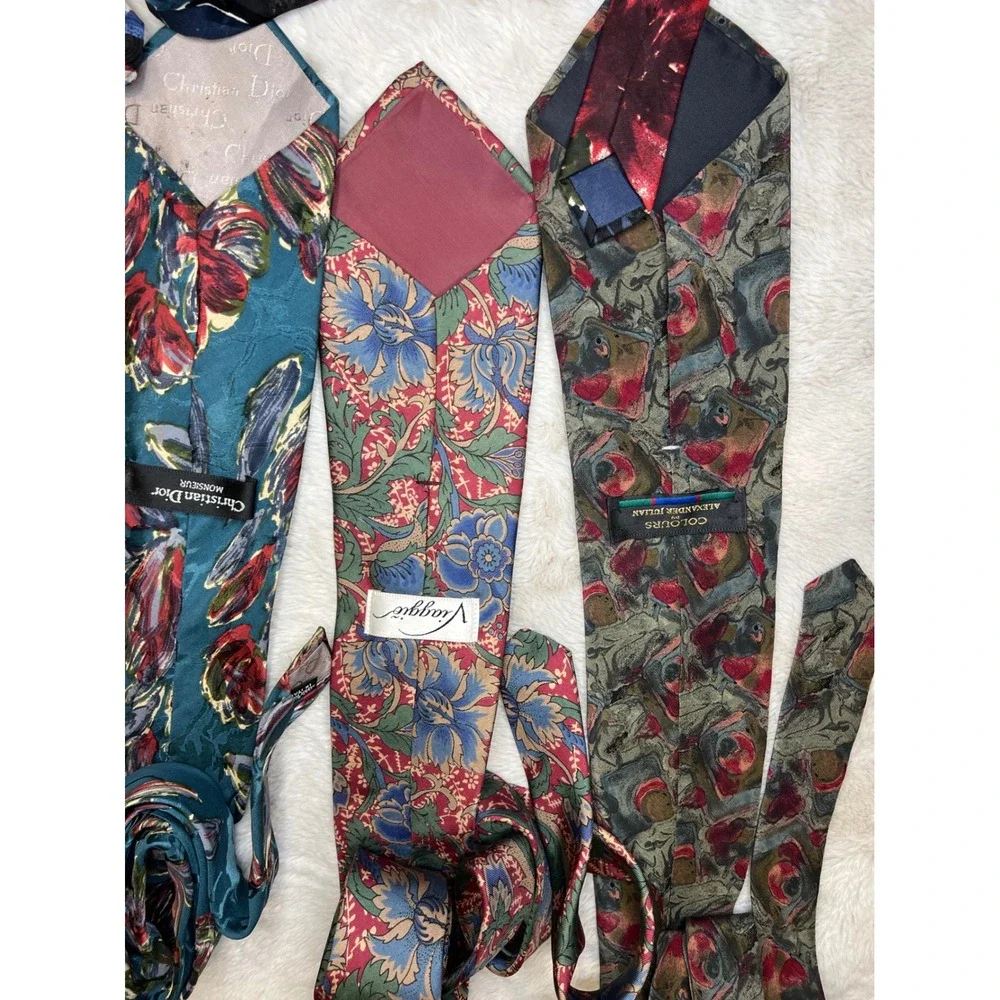 Vintage Mens Silk Necktie Lot Christian Dior Bugatti Floral Geometric Multi OS